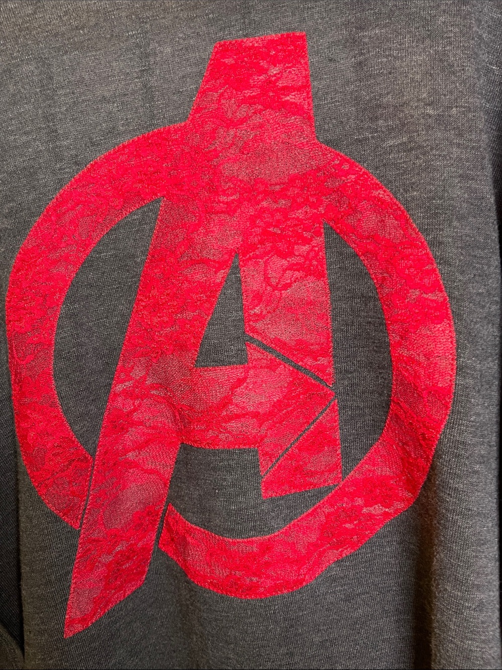 we love fine   Dolman Marvel Marvel.com   
Open Front Shrug with Red Lace Accent